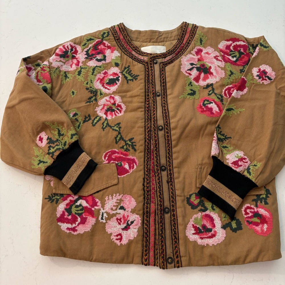 Anthropologie Embroidered Quilted Jacket